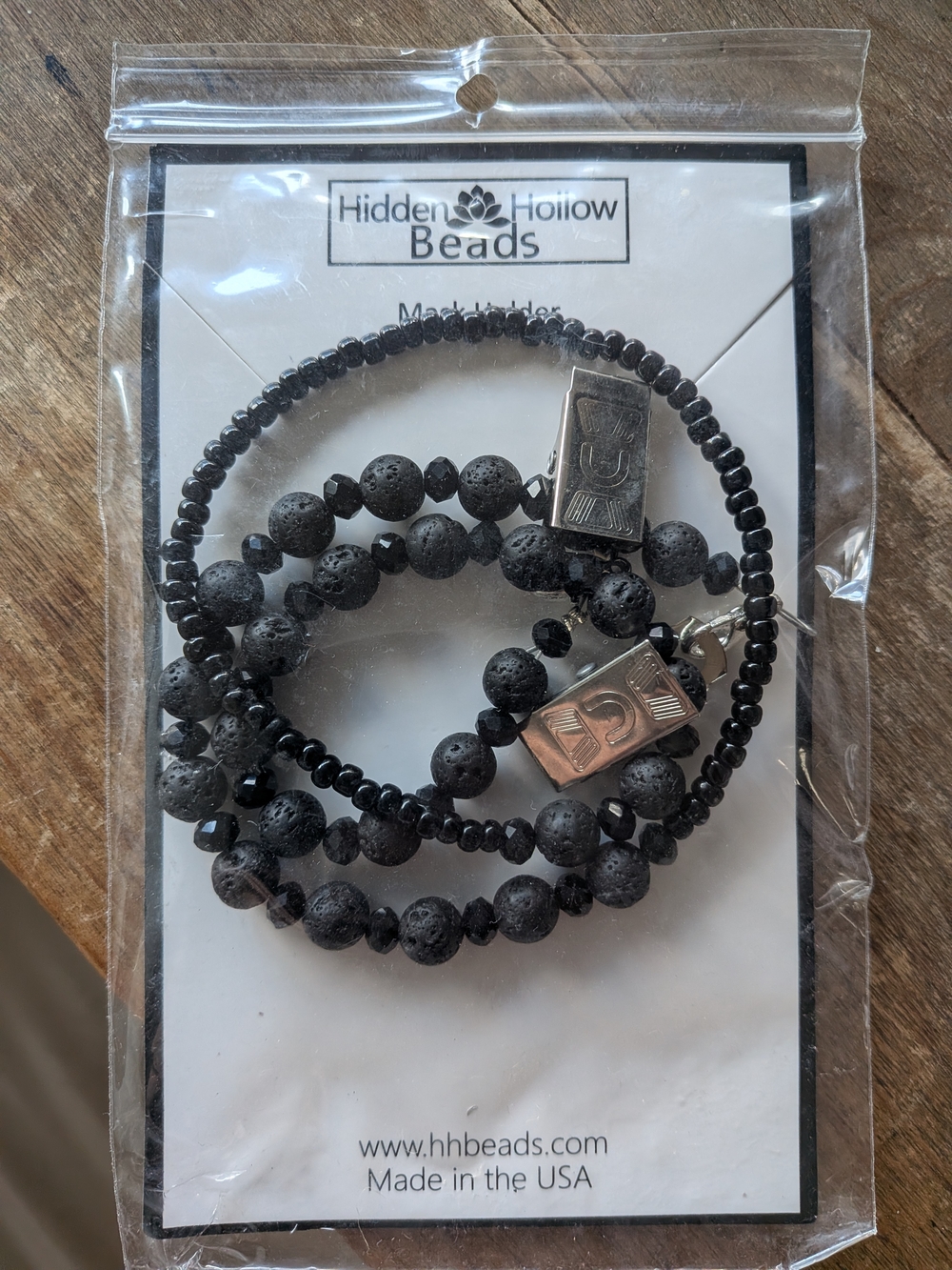 Hidden Hollow Beads Black Lava Stone Mask Holder